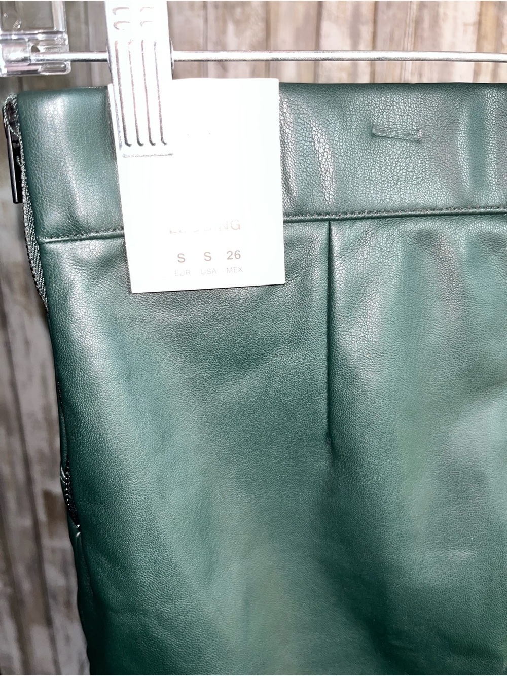 Zara Faux Leather Pants Green High Rise Zip Ankle Leggings NWT Size Small - Picture 6 of 6